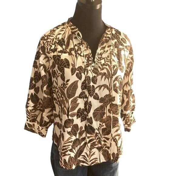 NWT Leaf Motif Travel Blouse by Ann Taylor, Suze XS - Picture 5 of 10